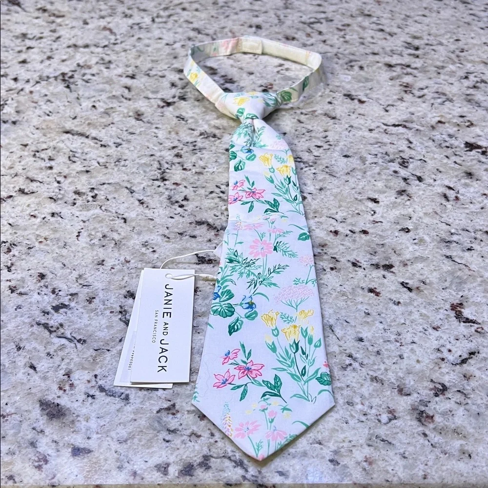 New - Janie and Jack Kids Tie - White with Floral Accents